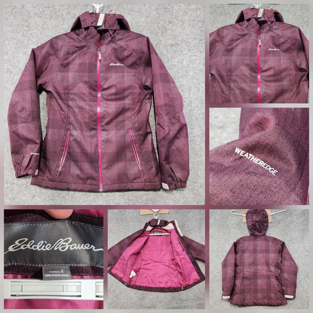 Eddie Bauer Weatheredge Womens S Small‎ Insulated Hooded Plaid Full Zip Jacket